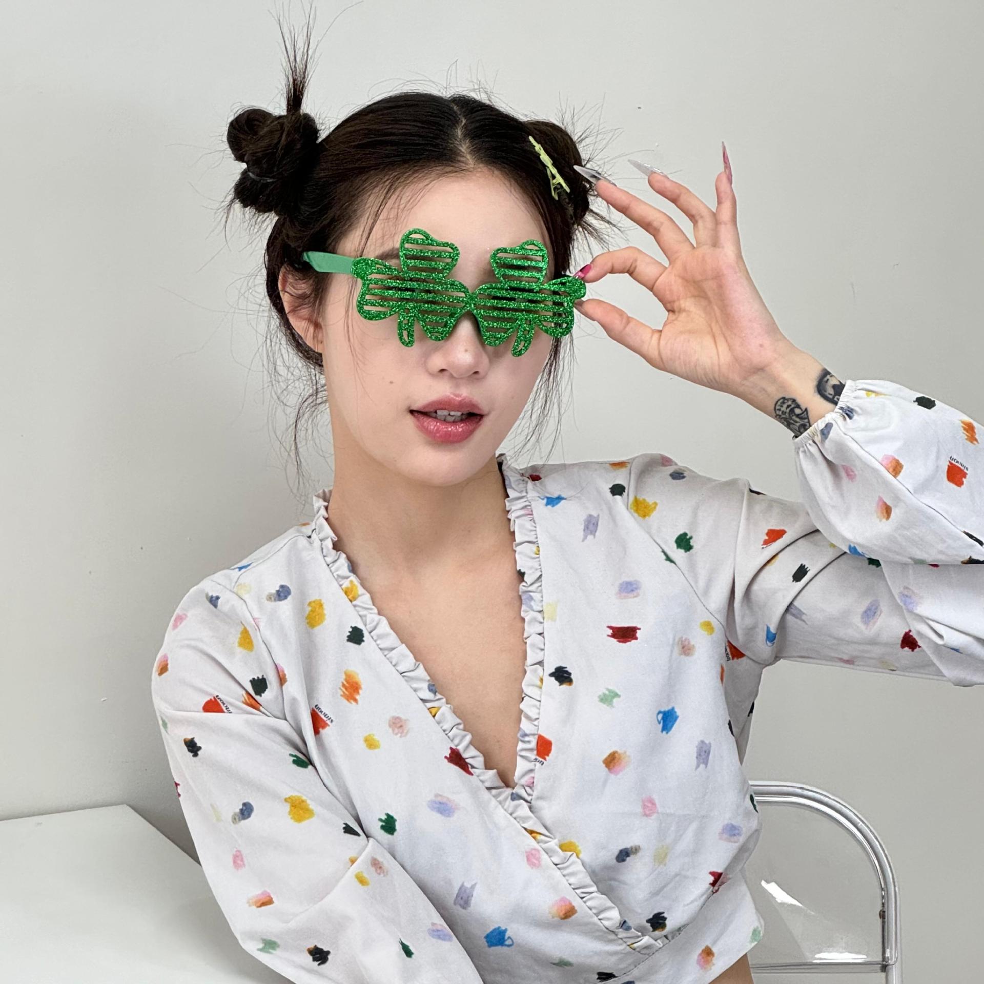 Gafas de Fiesta de Trébol de Plástico ABS con Purpurina para Día de San Patricio