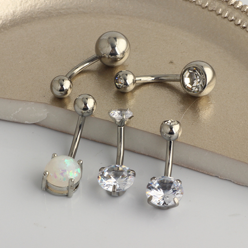 Rose Gold Opal Navel Ring Set - CZ Diamond Belly Button Piercing Jewelry detail image 11