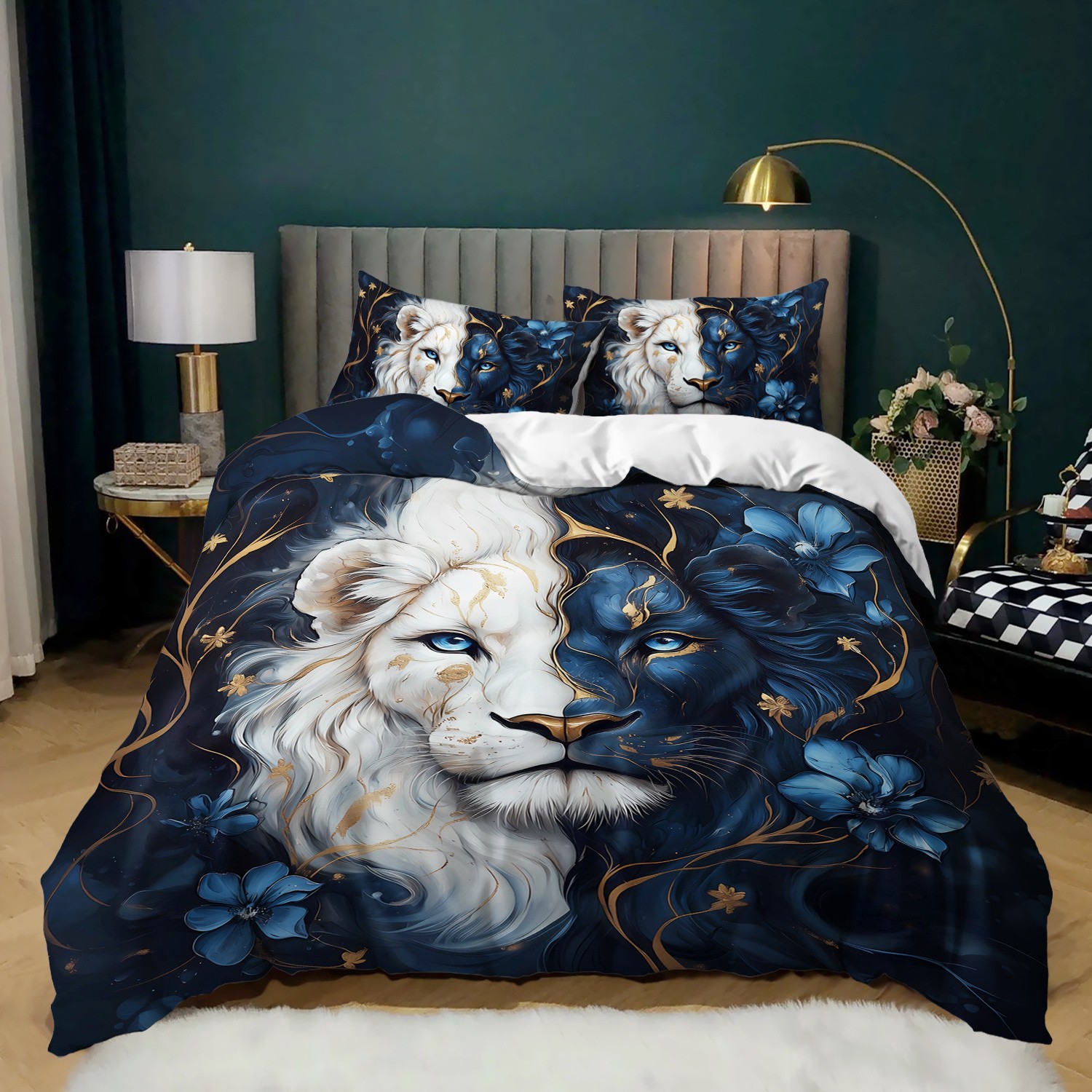 TEMU / JIT textil doméstico molido impresión digital ropa de cama kit león patrón creativo fuente fábrica