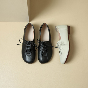 Genuine Leather single-layer shoes Women's Flat casual women's shoes 2023 new spring and autumn deep mouth soft bottom low heel leather shoes comfortable mom shoes