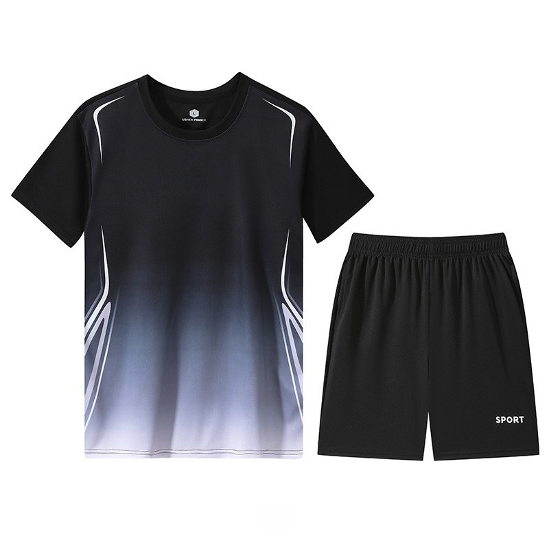 Traje de manga corta para hombre de verano, seda de hielo, secado rápido, traje de ocio deportivo suelto, camiseta de dos piezas para hombre de moda de baloncesto