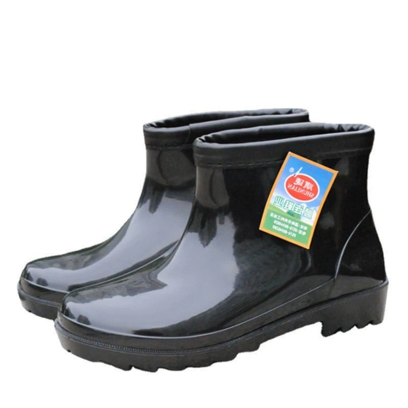 Резиновые сапоги мужские короткие резиновые сапоги осенне-зимние теплые бахилы на флисовой подкладке Мужская обувь для охраны труда резиновая обувь для строительных площадок Рабочая кухонная Водная обувь