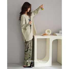 双面纯棉睡衣女春秋长袖可外穿套装韩版休闲家居服套装冬