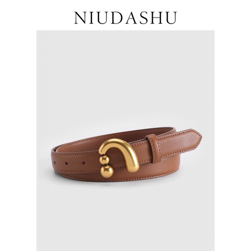 Factory direct sales two-layer cowhide belt decorated with A-shaped bean stud buckle adjustable belt genuine cowhide belt for men and women