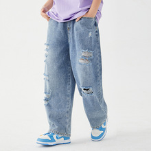 DK童装秋季女男童复古美式破洞牛仔裤宽松儿童直筒街舞阔腿裤长裤