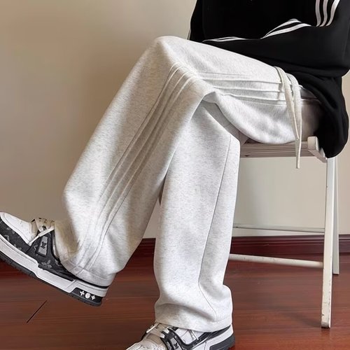 Heavyweight, relaxed-fit casual sweatpants—unisex, Korean-style, American-retro straight-leg pants with a flowing silhouette for teens and athletes.