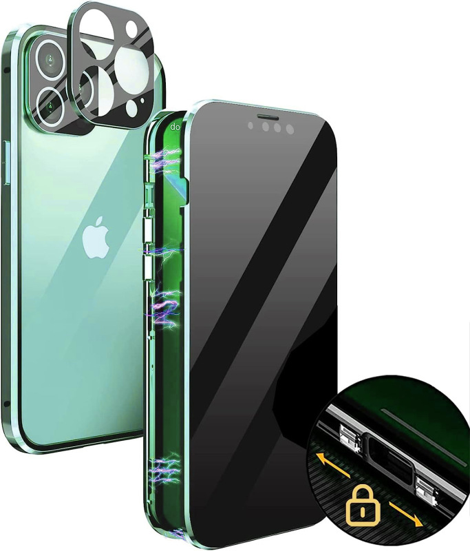 iPhone17用ケース、マグネット式、Apple 16対応、ダブルバックル、両面ガラス保護フィルム、メタル磁気吸着ケース|undefined