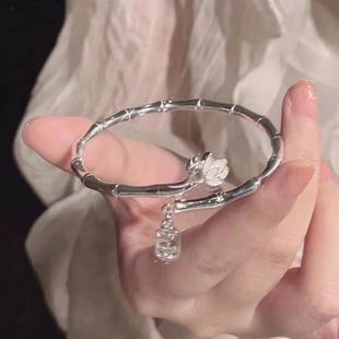 Bamboo Bracelet Women's Newspaper Peace Pendant Lotus Opening Personality All-match Girlfriend Bracelet 2023 New