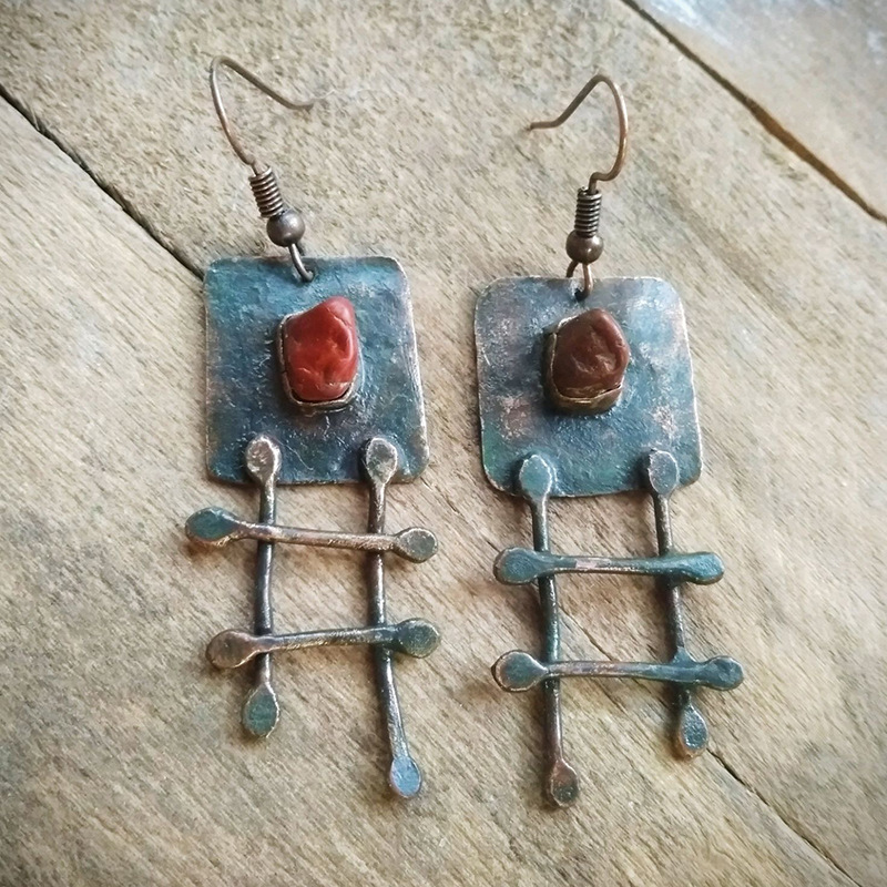 copper green creative geometric earrings