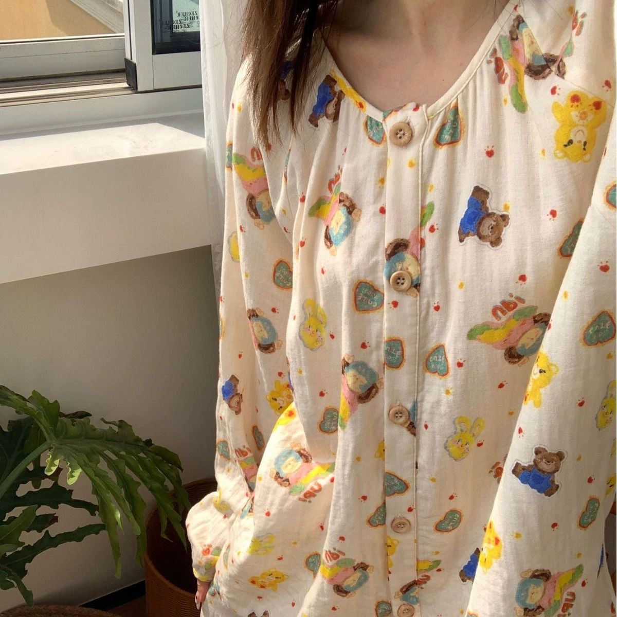 Весенний и осенний новый свободный мультфильм милые пижамы женские брюки с длинными рукавами можно носить на улице