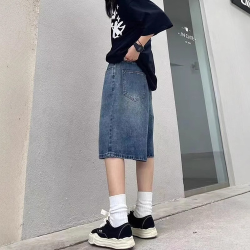 American-style washed denim shorts for men, summer trendy brand, Hong Kong-style retro loose casual wide-leg five-pocket pants