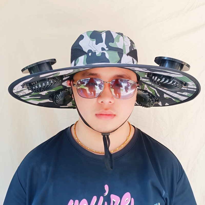 ソーラーファン付き帽子、一体型釣り帽子、男性用アウトドア登山帽子、ファン付き帽子、600mAh、スチールリング付き|undefined