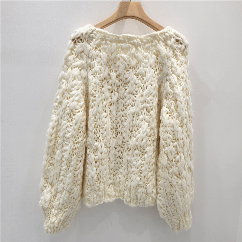Cardigan de color sólido con aguja exterior 25 otoño y invierno suelto corto chaqueta de tejido a mano chaqueta de aire extranjero