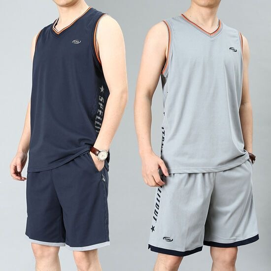 Summer Sleeveless T-Shirt Sports Suit for Men, Thin Vest Two-Piece Set, Plus Size Cotton Casual Basketball Wear
