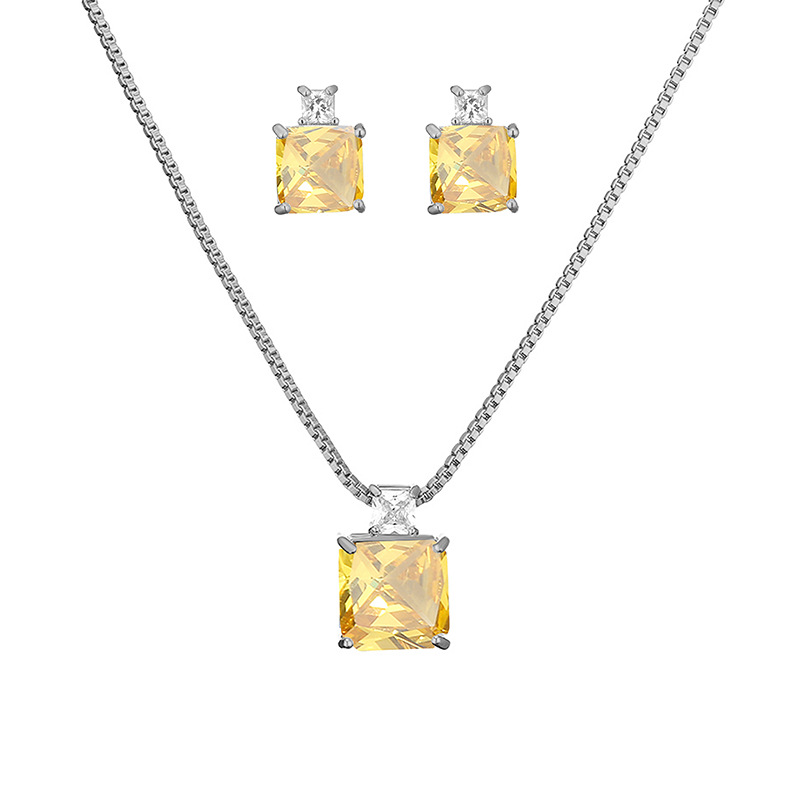 Luxurious Square Copper Inlay Zircon White Gold Plated Women's Earrings Necklace display picture 4