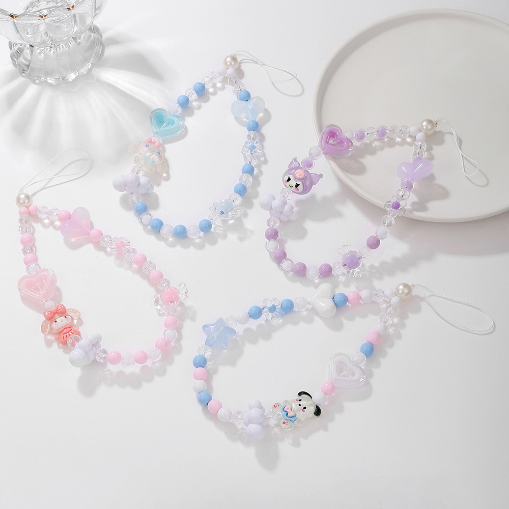 New Candy Color Cartoon Beaded Sanrio Mobile Phone Chain Bow Anti-Lost Mobile Phone Case Hanging Chain Lanyard for Women