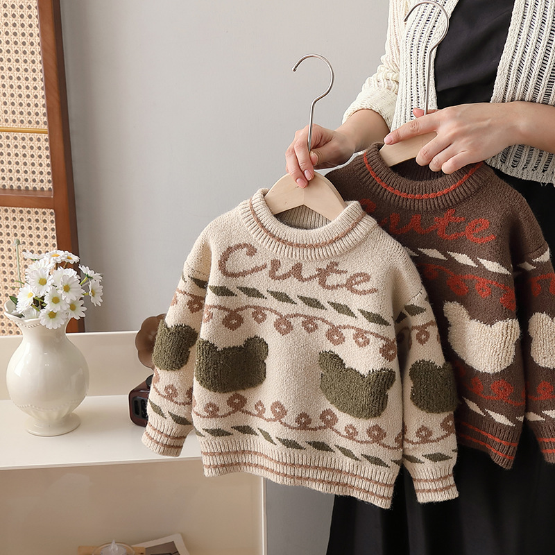 2023 herbst/Winter männer Neue Koreanische Ausgabe kinder Pullover Pullover Wenig Bär Nette Strickwaren Top Baby_voghion.com