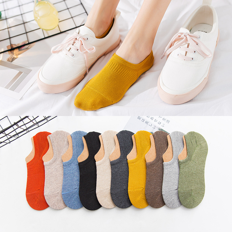 Spring and summer socks, socks, ladies, candy, shallow mouth, breathable, solid, invisible cotton socks, non-slip socks