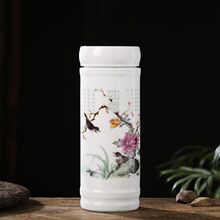 陶瓷保温杯景德镇双层陶瓷水杯骨瓷内胆带过滤网办公泡茶便携包邮