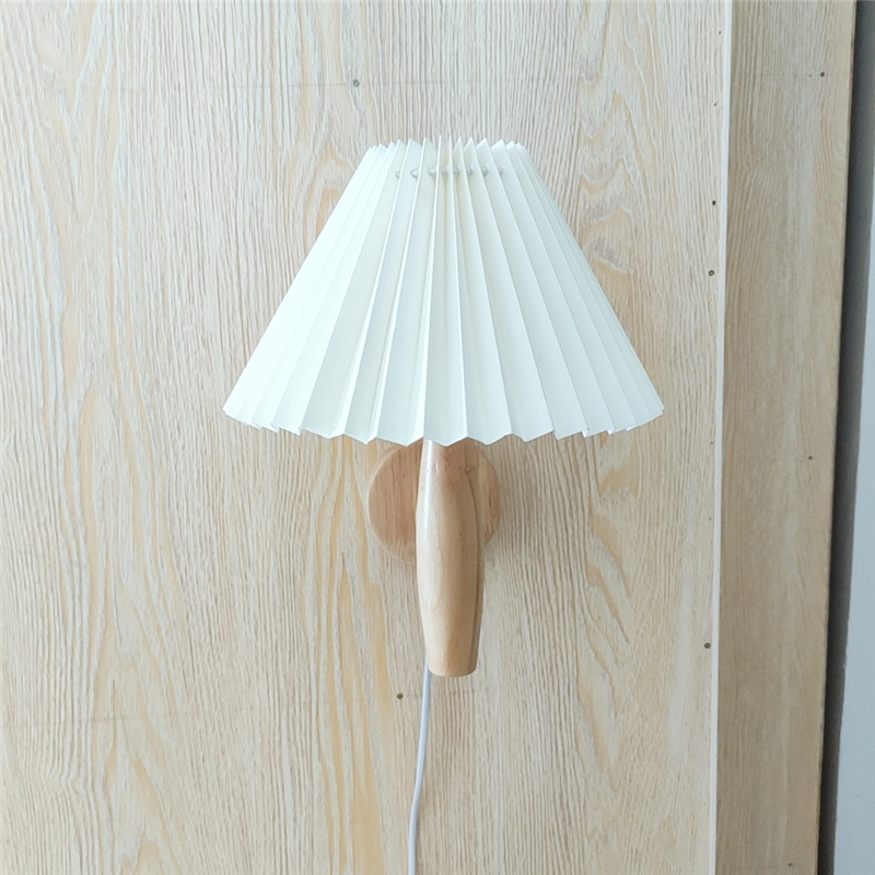 INS estilo pastoral Retro Vintage plisado pétalo tela lámpara de pared de madera estilo pastoral dormitorio lámpara de entrada