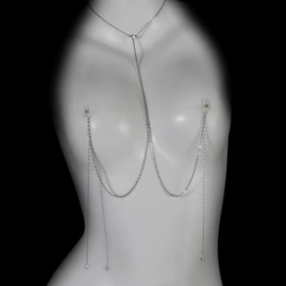 新款圆圈吊坠性感胸链欧美辣妹情趣金属乳夹链身体链诱惑饰品