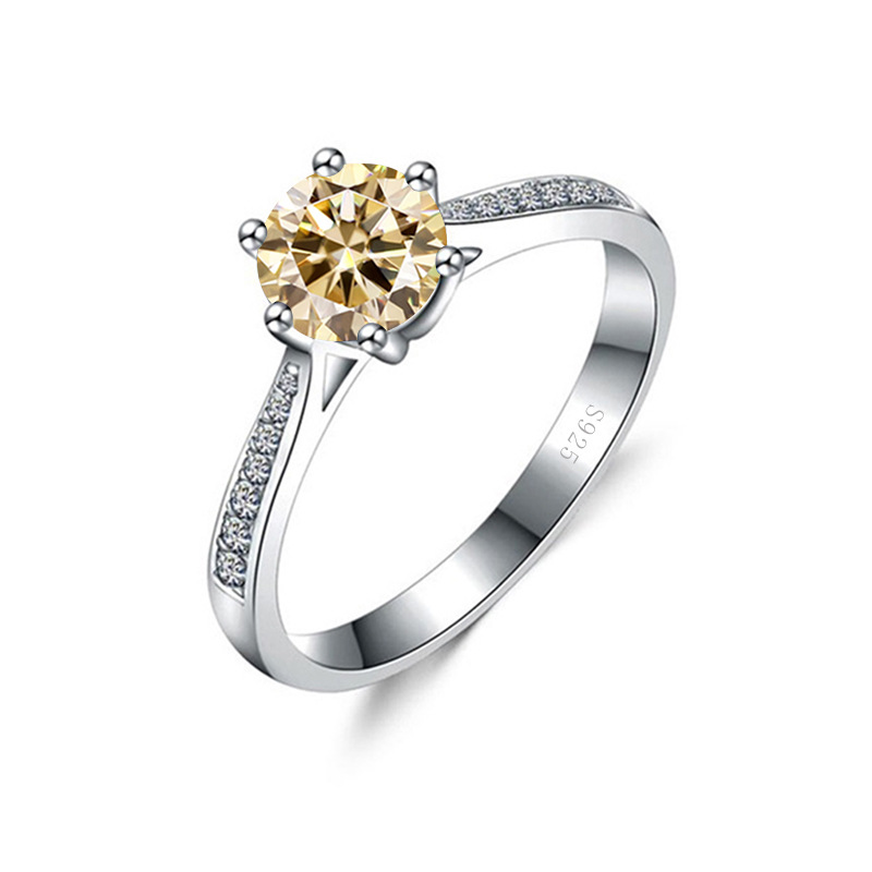 Ventas transfronterizas calientes S925 plata 1 quilates anillo de piedra de mosaico abierto ajuste de seis garras fabricantes de anillo de mujer en stock