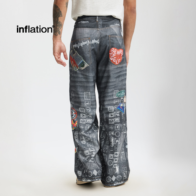 Jeans transfronterizos JieZhan Jeans de impresión digital activa Jeans de estilo europeo marca de moda de otoño y invierno nuevos pantalones recto pantalones