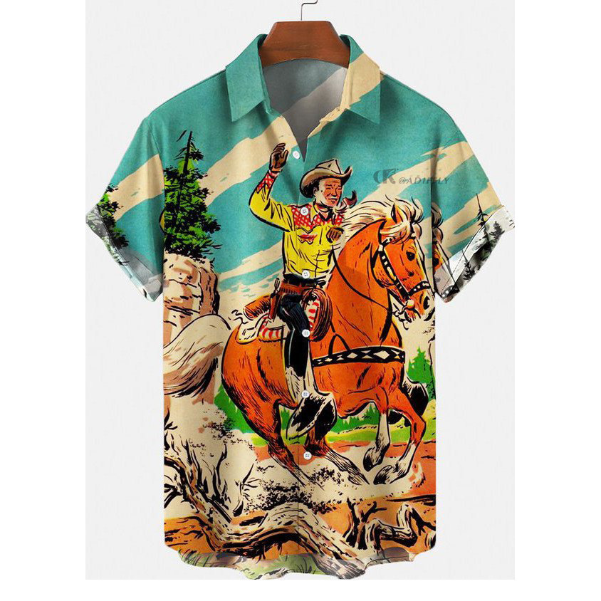 Summer New Large Hong Kong 3D Digital Printing Casual Short Sleeve Shirt Men's Wear_voghion.com