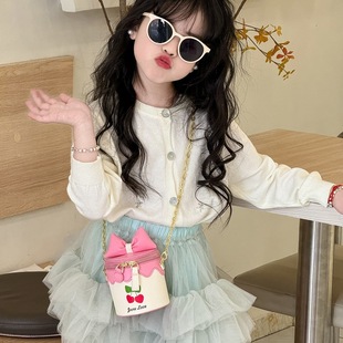 2025 New Korean Style Children's Bow Cherry Mini Crescent Bright Crossbody Handbag Women's Bag Wholesale