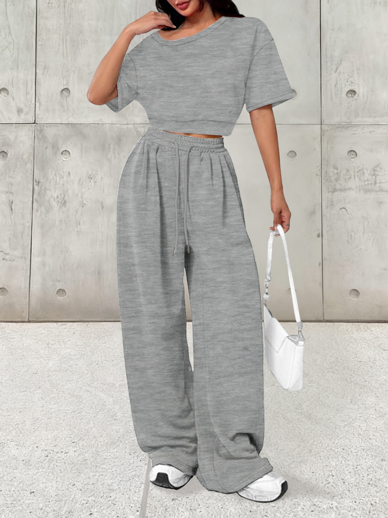 Effortless Autumn Style: Women's Long Sleeve Round Neck Top And Pants Lounge Set - Soft Casual Two-Piece Outfit For Home And Beyond_ecoleips.com