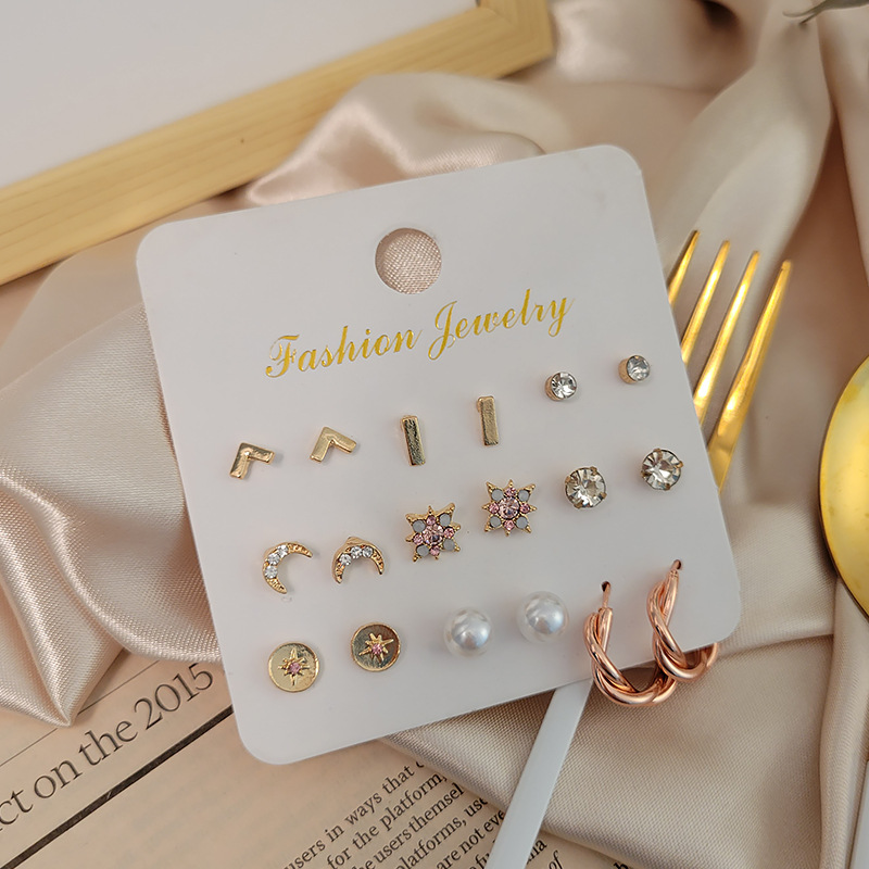 European And American Fashion Cool Star Moon Love Lightning Diamond-embedded Multi-style Stud Earrings Suit Female Accessories Suit display picture 1