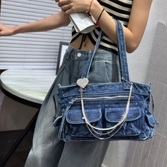 跨境专供水洗牛仔女包欧美复古包包做旧时尚单肩包手提包斜跨包包