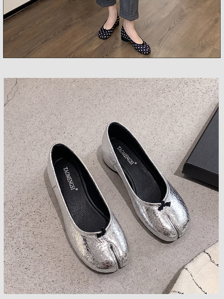 Giày búp bê nữ mũi tách ngón gót thô 3–6 cm, kiểu Mary Jane thời trang, dễ xỏ chân — bạc, màu mơ, Điểm sóng Đen, đen chi tiết 29