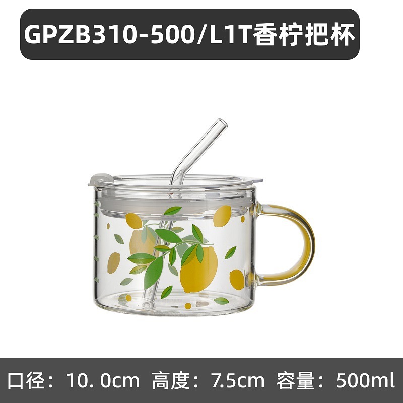 卸売り高颜値ガラスストローカップ蓋付き高ホウ素シリコンガラス耐高温家庭用カップジュースカップ|undefined