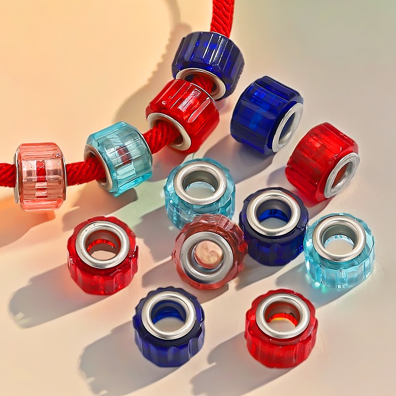 Resina color caramelo transparente diamante pulsera de acero inoxidable cuentas cilíndricas gran agujero cuentas diy pulsera collar cuentas sueltas