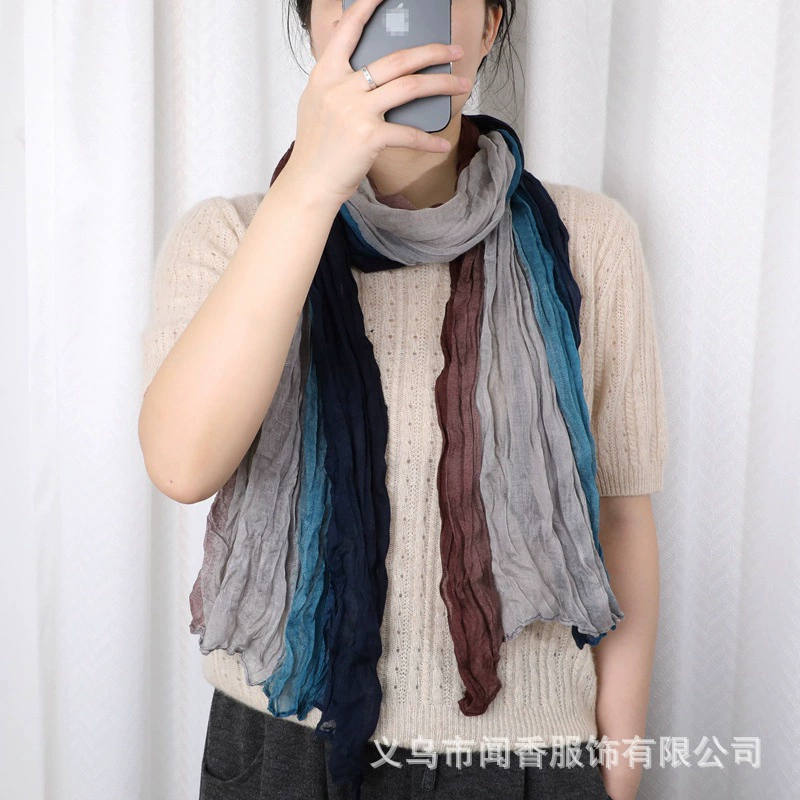 Demi-season thin keep warm scarf, retro universal cloak, cotton and linen, gradient