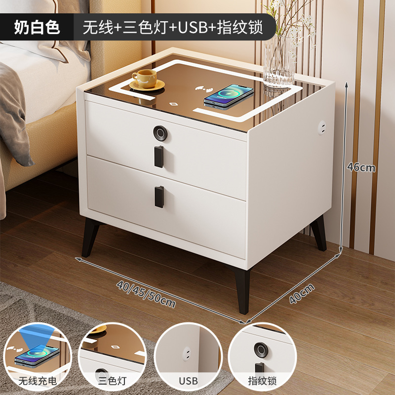 Mesita de noche inteligente de madera maciza de comercio exterior para el hogar Sensación premium Mesita de noche de dormitorio simple, pequeña y muy estrecha, multifuncional
