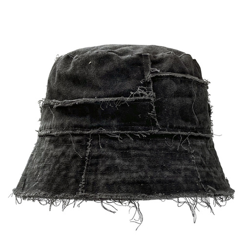 Double-sided Designer Japanese-style Washed Patchwork Frayed Brim Fisherman Hat Face-covering Bucket Hat Distressed Style Vagabond Hat Trendy