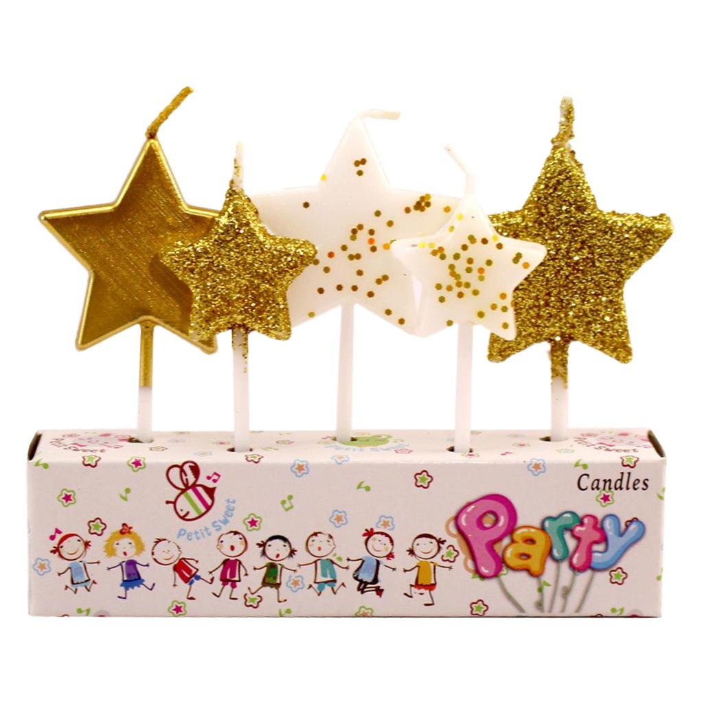 Nueva vela de estrella de cinco puntas creativa de Navidad pintada lentejuelas polvo de oro accesorios de bricolaje pastel de cumpleaños vela libre de humo