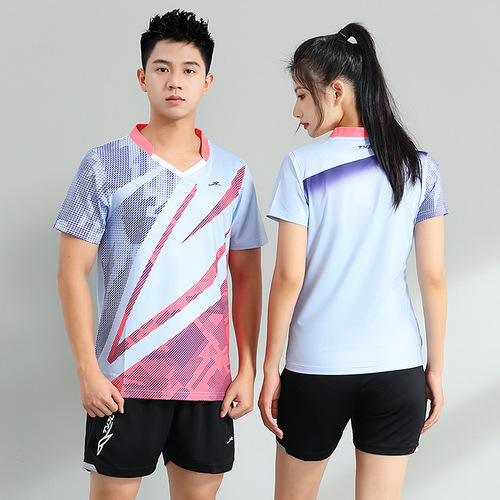 Quick-drying badminton suit, short-sleeved pants, men's and women's tops, sports team uniform, competition training suit, table tennis clothing with printed letters