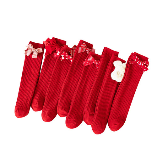 New Year's red girls' stockings, spring and autumn knee-high socks, children's Christmas cotton socks, children's socks, breathable