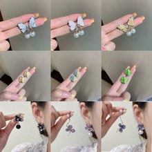 法式超仙优雅甜酷风碎钻蝴蝶结流苏耳环轻奢网红爆款精致百搭耳饰