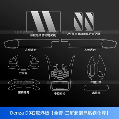 Denza D9Ev Right-Hand Drive Interior Center Console Protective Film Screen Tempered Film Screen Protector Hong Kong Version Modification Accessories (Car interior film) - denza-d9-right-hand-drive-hong-kong-version-full-set-three-screens-are-ultra-clear-crystal-diamond-tempered-film