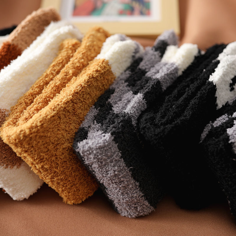Plush socks women's autumn and winter coral fleece stockings thickened warm floor socks cat claw cute home sleep women's socks