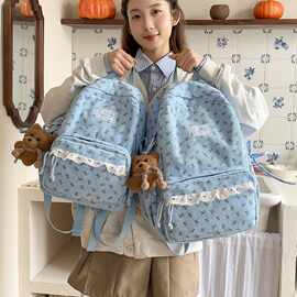 新款跨境书包ins风韩系女小众轻便上课初中生灯芯绒大容量双肩包
