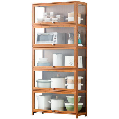 Kitchen storage rack multi-layer multi-functional floor-standing storage rack dining room living room home finishing assembly mobile shelf wooden