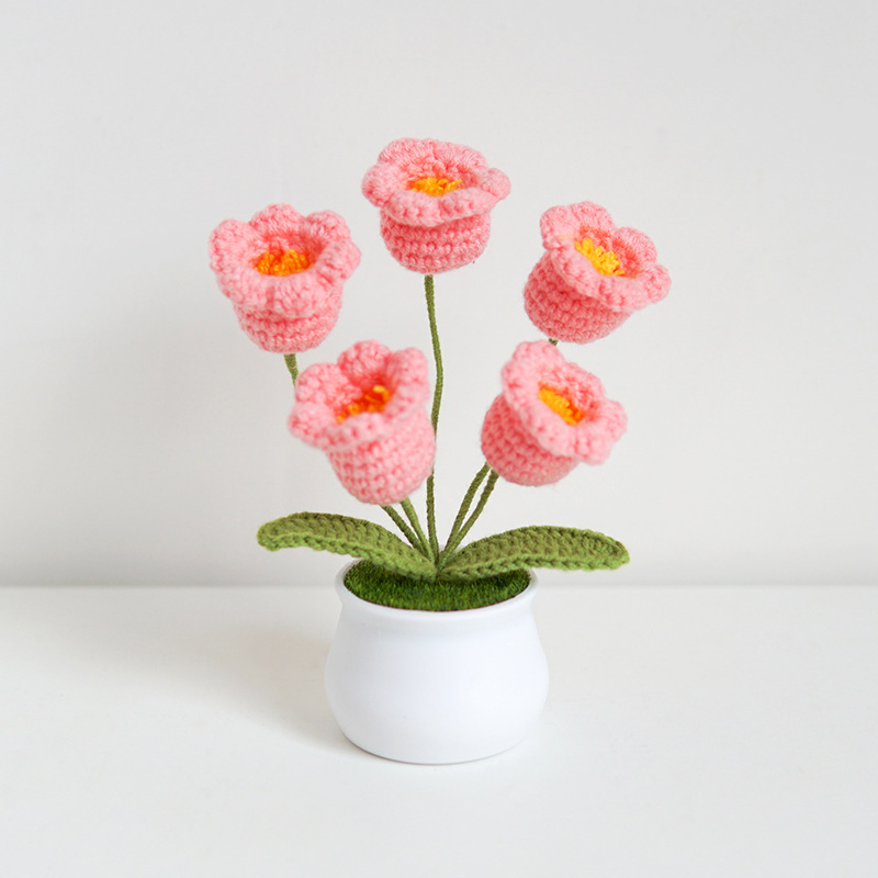 Amazon transfronterizo simulación verde planta hecha a mano DIY girasol Mini en maceta de lana tejida bonsai adornos al por mayor