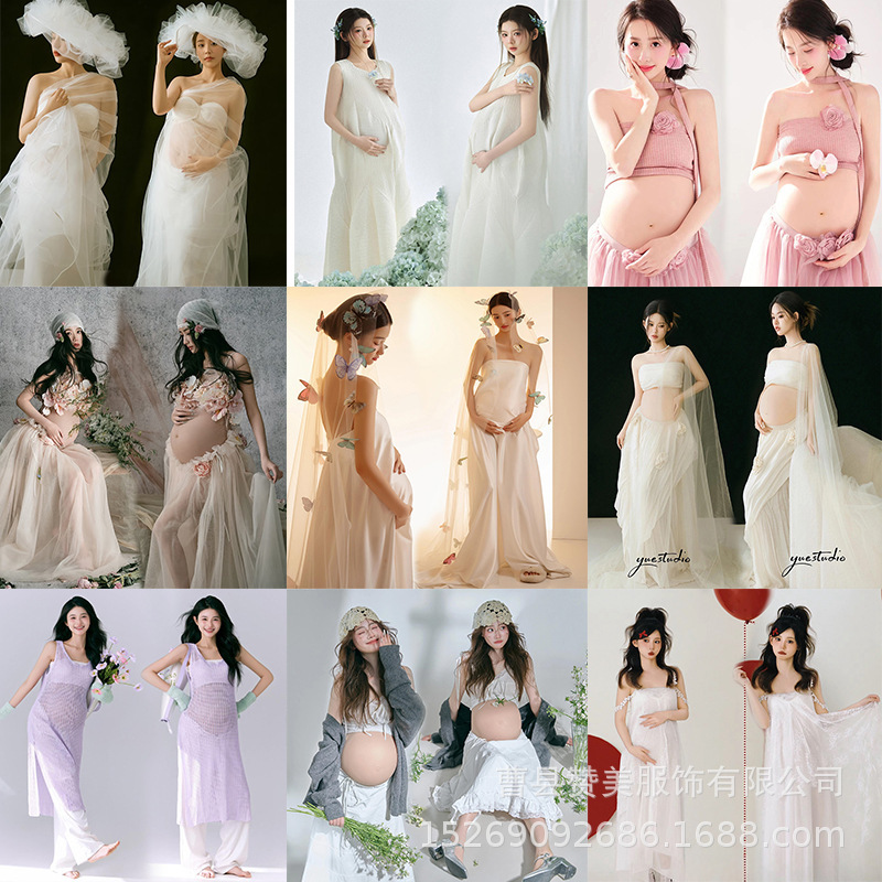 Photo Studio New Early Spring Fresh Pregnant Women Photography Clothing Big Belly Pregnant Mother Indoor Photo Photography Home Photography Clothing