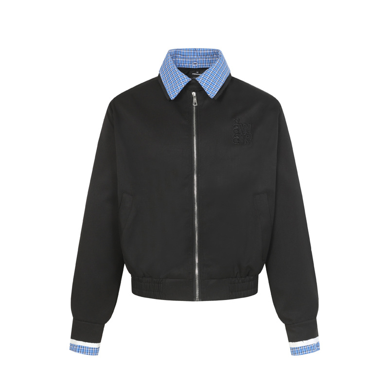 AW1657 High Street Autumn/Winter American Style Twill Brushed Surface Faux Two-Piece Jacket Design Men's Loose Fit Turn-Down Collar Coat