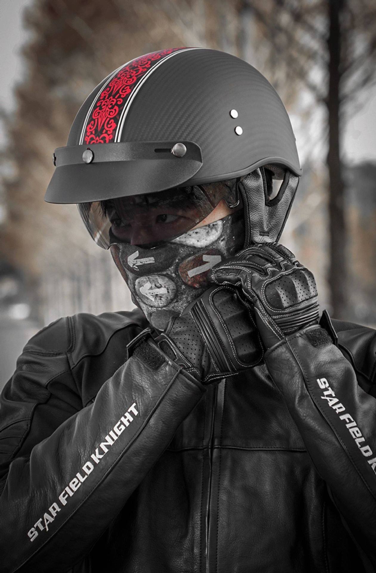 Vecchio genuine goods motorcycle carbon fiber helmet half helmet summer helmet scoop helmet carbon fiber half helmet 888 retro